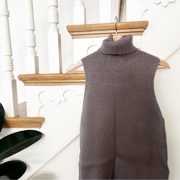 Zara Sleeveless Ribbed Knit Turtleneck Sweater Dress Gray Chic Pullover Size M - Picture 2 of 7